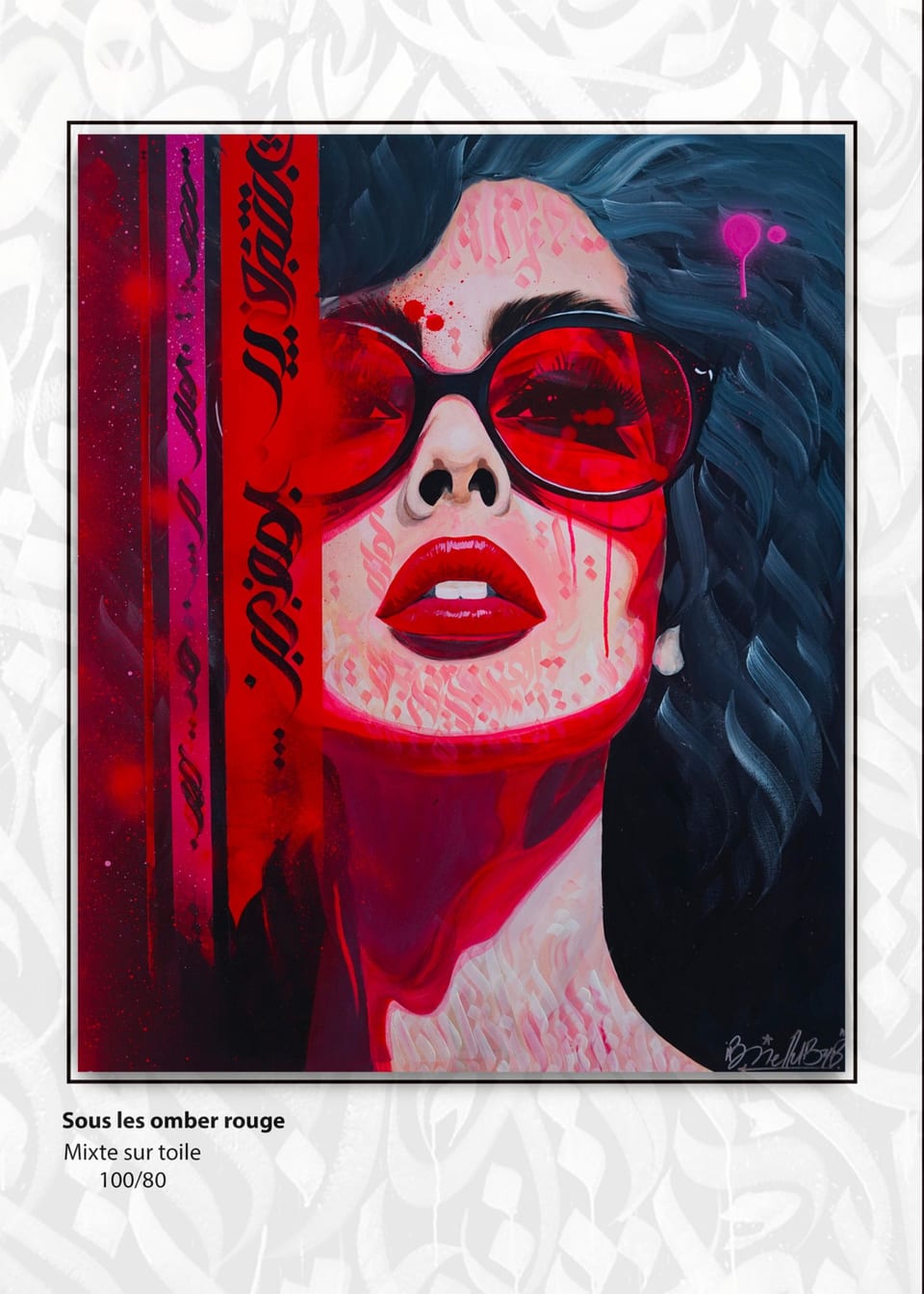 Sous les ombres rouges — Othmane Ibnelhabyb, technique mixte sur toile